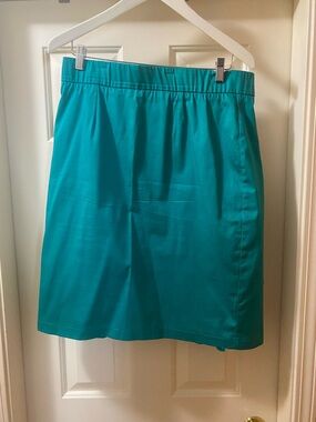 Women's Teal Pencil Skirt - Button and zip.  Cute design on back